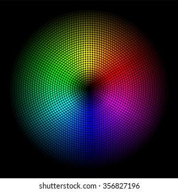 spectrum colored, lighting dots background in circle arrangement