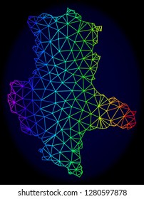 Spectrum colored mesh vector map of Saxony-Anhalt State isolated on a dark blue background. Abstract lines, triangles forms map of Saxony-Anhalt State. Carcass model for patriotic illustrations.