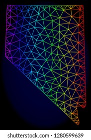 Spectrum colored mesh vector map of Nevada State isolated on a dark blue background. Abstract lines, triangles forms map of Nevada State. Carcass model for political purposes.