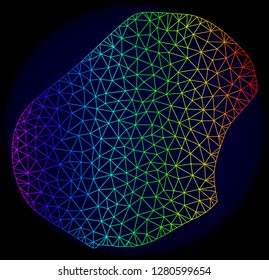 Spectrum colored mesh vector map of Nauru isolated on a dark blue background. Abstract lines, triangles forms map of Nauru. Carcass model for patriotic posters.