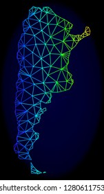 Spectrum colored mesh vector map of Argentina isolated on a dark blue background. Abstract lines, triangles forms map of Argentina. Carcass model for political illustrations.