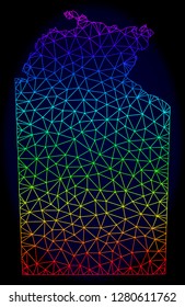 Spectrum colored mesh vector map of Australian Northern Territory isolated on a dark blue background. Abstract lines, triangles forms map of Australian Northern Territory.
