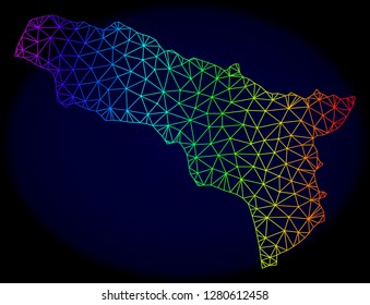 Spectrum colored mesh vector map of Abkhazia isolated on a dark blue background. Abstract lines, triangles forms map of Abkhazia. Carcass model for political templates.