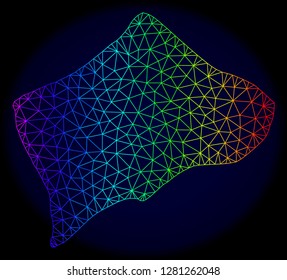 Spectrum colored mesh vector map of Small Inagua Island isolated on a dark blue background. Abstract lines, triangles forms map of Small Inagua Island. Carcass model for political templates.