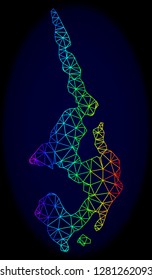 Spectrum colored mesh vector map of Koh Phi Leh isolated on a dark blue background. Abstract lines, triangles forms map of Koh Phi Leh. Carcass model for patriotic posters.