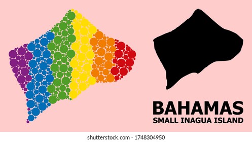 Spectrum colored mosaic vector map of Small Inagua Island for LGBT, and black version. Geographic composition map of Small Inagua Island is designed from scattered round spheric dots.