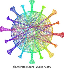 Spectrum colored net Covid-19 virus. Geometric wire frame flat net based on Covid-19 virus icon, generated with crossed lines, with spectrum gradient.