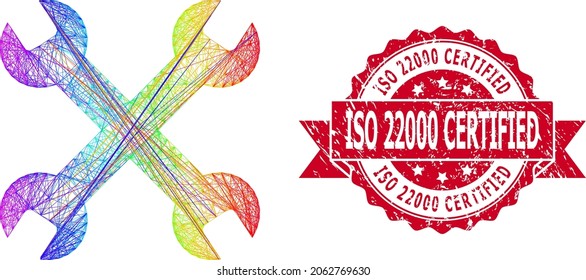 Funkfrequenzfarbene Netzwinde und ISO 22000 zertifizierte Gummibandsimitation. Rote Stempelsiegel enthält ISO 22000 Zertifizierte Etiketten in Band.