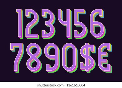 Spectrum colored numbers with dollar and euro symbols in iridescent vibrant style.