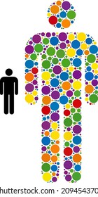Spectrum-farbige Vektorperson randomisierte gepunktete Mosaik für LGBT und ein Quellsymbol. Generische Randomisierte Elemente werden zu einem abstrakten Mosaiksymbol zusammengefasst.