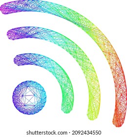 Spectrum colored wire frame internet source. Geometric linear frame flat net based on internet source icon, generated with crossed lines, with spectrum gradient.