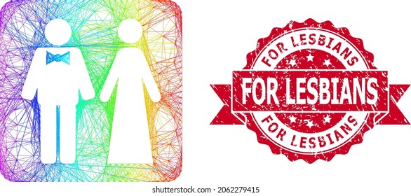 Spectrum colored wire frame just married persons, and For Lesbians dirty ribbon watermark. Red seal includes For Lesbians tag inside ribbon.
