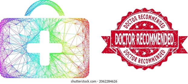 Spectrum colorful net medical case, and Doctor Recommended unclean ribbon stamp seal. Red stamp seal contains Doctor Recommended caption inside ribbon.