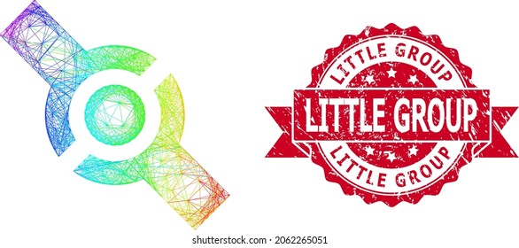 Spectrum colorful wire frame connector, and Little Group unclean ribbon stamp seal. Red stamp seal includes Little Group tag inside ribbon.Geometric wire frame flat net based on connector icon,
