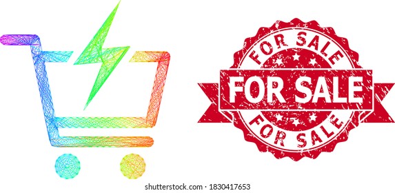 Spectrum bunt Draht Rahmen Instant Shopping, und für den Verkauf gekratzte Band-Siegel. Rote Stempeldichtung für den Verkauf von Text innerhalb von band.Geometrisches lineares Flachnetz auf der Grundlage eines Instant-Shopping-Icons;