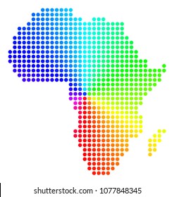 Spectrum dot Africa Map. Vector geographic map in bright rainbow colors with circular gradient. Bright vector collage of Africa Map organized of regular round elements.
