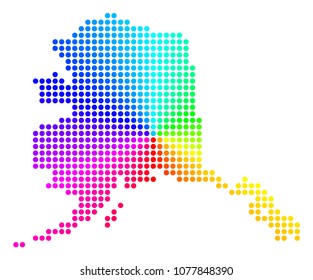 Spectrum dot Alaska Map. Vector geographic map in bright rainbow colors with circular gradient. Colorful vector composition of Alaska Map combined of regular dots.