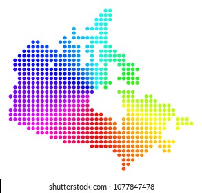 Spectrum dot Canada Map. Vector geographic map in bright spectral colors with circular gradient. Multicolored vector composition of Canada Map combined of regular dots.