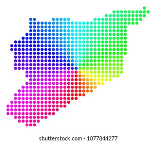 Spectrum dot Syria Map. Vector geographic map in bright spectral colors with circular gradient. Colored vector concept of Syria Map composed of regular dots.