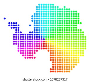 Spectrum dotted Antarctica Map. Vector geographic map in bright spectrum colors with circular gradient. Colorful vector mosaic of Antarctica Map created of regular circle elements.