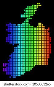 Spectrum dotted Ireland Republic Map. Vector geographic map in bright colors on a black background. Color vector pattern of Ireland Republic Map constructed of small squares.