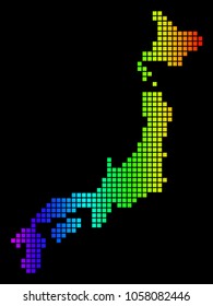 Spectrum dotted Japan Map. Vector geographic map in bright colors on a black background. Colorful vector composition of Japan Map combined of square elements.