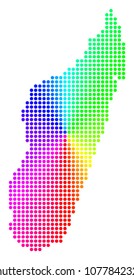 Spectrum dotted Madagascar Island Map. Vector geographic map in bright spectral colors with circular gradient. Colorful vector concept of Madagascar Island Map created of regular circles.