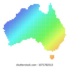 Spectrum dotted pixel Australia Map. Vector geographic map in bright colors on a white background. Spectrum has diagonal gradient.