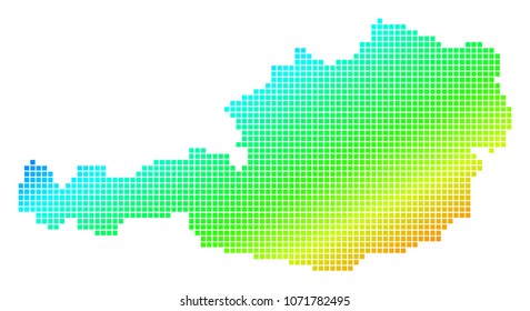Spectrum dotted pixel Austria Map. Vector geographic map in bright colors on a white background. Spectrum has diagonal gradient. Color vector collage of Austria Map designed of small squares.