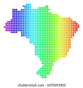 Spectrum dotted pixel Brazil Map. Vector geographic map in bright colors on a white background. Spectrum has horizontal gradient. Multicolored vector collage of Brazil Map composed of dot elements.