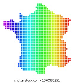 Spectrum dotted pixel France Map. Vector geographic map in bright colors on a white background. Spectrum has horizontal gradient.
