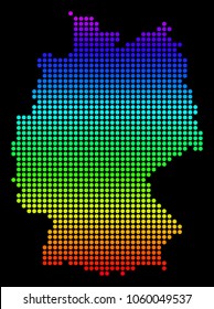 Spectrum dotted pixel Germany Map. Vector geographic map in bright colors on a black background. Colorful vector pattern of Germany Map made of circle elements.