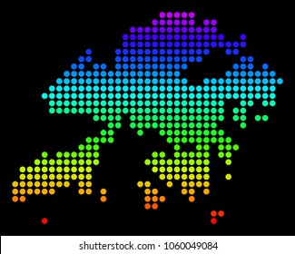 Spectrum dotted pixel Hong Kong Map. Vector geographic map in bright colors on a black background. Colorful vector composition of Hong Kong Map constructed of circle dots.