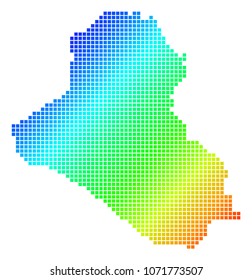 Spectrum dotted pixel Iraq Map. Vector geographic map in bright colors on a white background. Spectrum has diagonal gradient. Color vector composition of Iraq Map done of square elements.