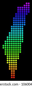 Spectrum dotted pixel Israel Map. Vector geographic map in bright colors on a black background. Color vector collage of Israel Map created of circle dots.
