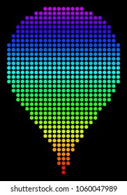 Spectrum dotted pixel Map Pointer. Vector geographic map in bright colors on a black background. Color vector composition of Map Pointer organized of dot elements.