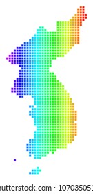 Spectrum dotted pixel North And South Korea Map. Vector geographic map in bright colors on a white background. Spectrum has horizontal gradient.