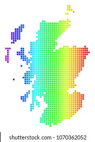 Spectrum dotted pixel Scotland Map. Vector geographic map in bright colors on a white background. Spectrum has horizontal gradient. Colorful vector collage of Scotland Map made of dot elements.