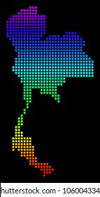 Spectrum dotted pixel Thailand Map. Vector geographic map in bright colors on a black background. Color vector collage of Thailand Map constructed of dots.