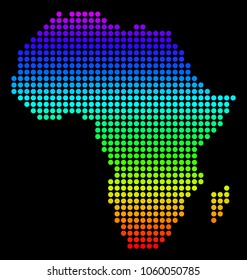 Spectrum dotted pixelated Africa Map. Vector geographic map in bright colors on a black background. Colorful vector concept of Africa Map constructed of circle elements.