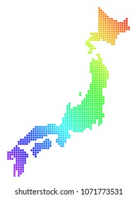 Spectrum dotted pixelated Japan Map. Vector geographic map in bright colors on a white background. Spectrum has diagonal gradient. Colorful vector collage of Japan Map created of square elements.