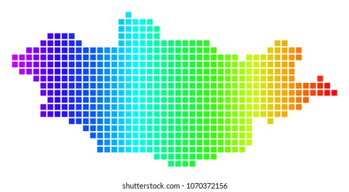 Spectrum dotted pixelated Mongolia Map. Vector geographic map in bright colors on a white background. Spectrum has horizontal gradient.