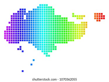 Spectrum dotted pixelated Singapore Map. Vector geographic map in bright colors on a white background. Spectrum has horizontal gradient.
