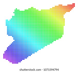 Spectrum dotted pixelated Siria Map. Vector geographic map in bright colors on a white background. Spectrum has diagonal gradient. Colored vector pattern of Siria Map created of small squares.