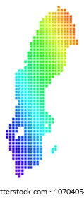 Spectrum dotted pixelated Sweden Map. Vector geographic map in bright colors on a white background. Spectrum has diagonal gradient. Colorful vector mosaic of Sweden Map designed of dot elements.