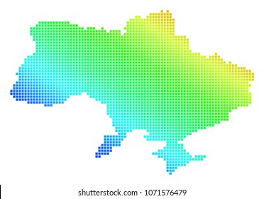 Spectrum dotted pixelated Ukraine Map With Crimea. Vector geographic map in bright colors on a white background. Spectrum has diagonal gradient.