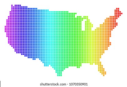 Spectrum dotted pixelated USA Map. Vector geographic map in bright colors on a white background. Spectrum has horizontal gradient.