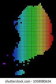 Spectrum dotted South Korea Map. Vector geographic map in bright colors on a black background. Multicolored vector pattern of South Korea Map composed of small squares.