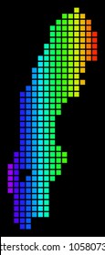 Spectrum dotted Sweden Map. Vector geographic map in bright colors on a black background. Colored vector pattern of Sweden Map designed of small squares.