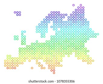 Spectrum Europe Map. Vector geographic map in bright spectral color tones. Spectrum has vertical gradient. Color vector pattern of Europe Map composed of circle bubbles.